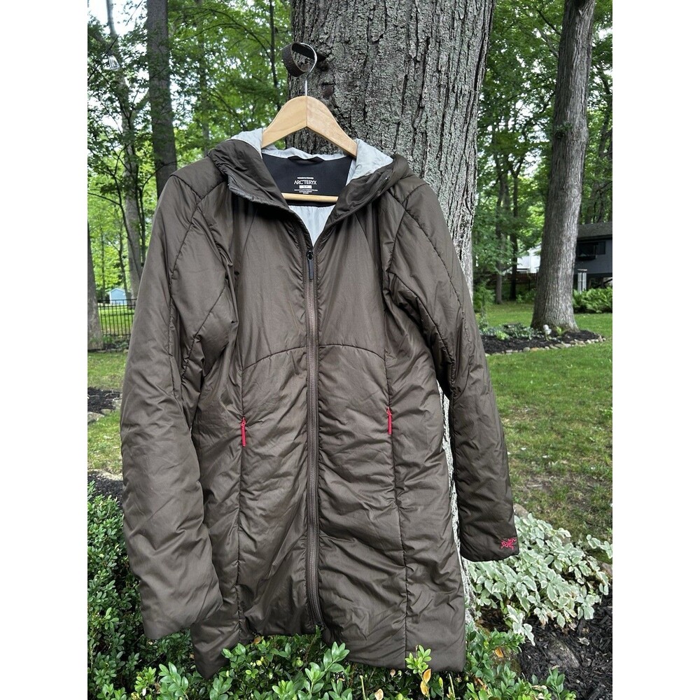 Women's Arcteryx Mota Long Coat Size Small Jacket Hooded Dark Green Outdoor - Picture 2 of 8